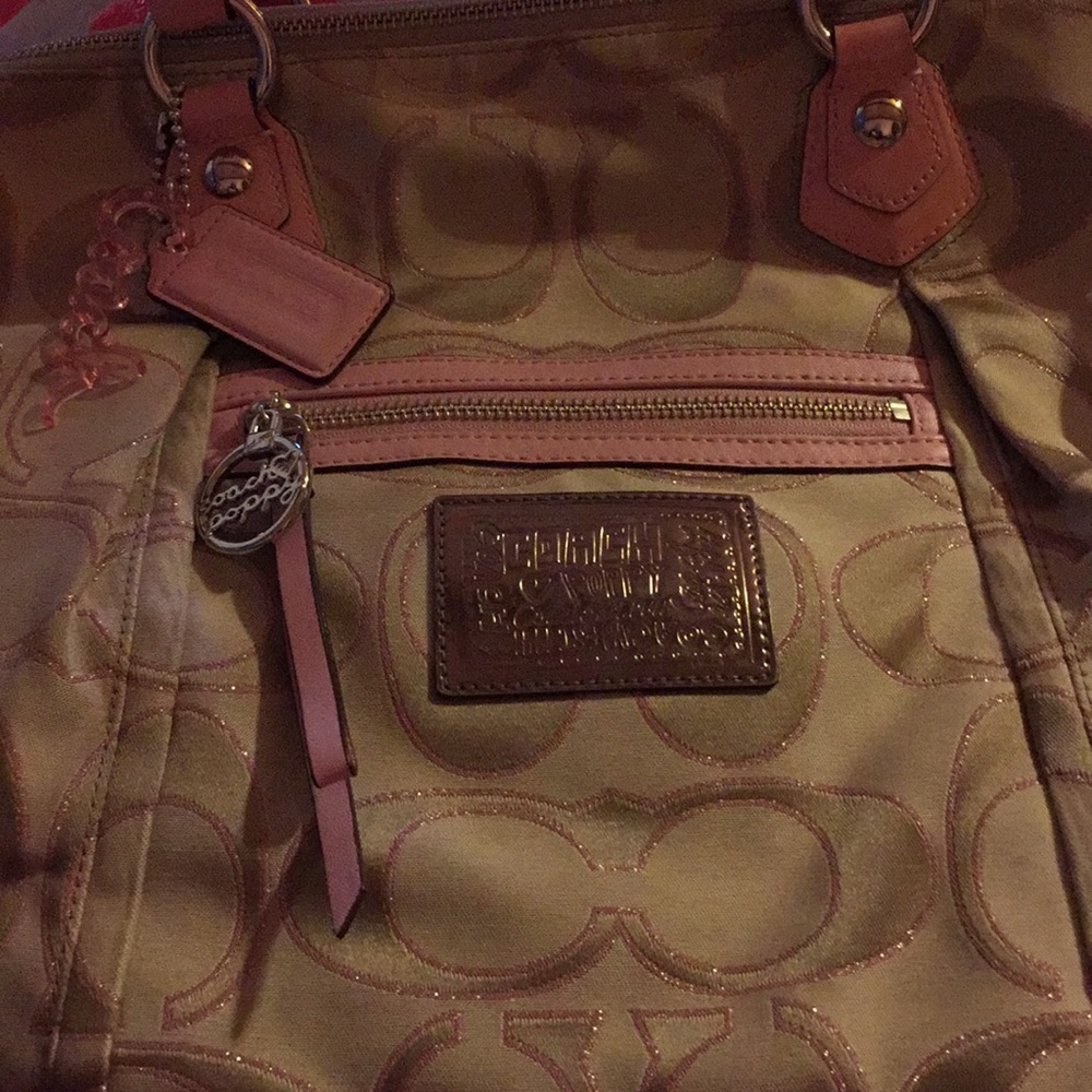 Coach Poppy Pink And Tan Tote